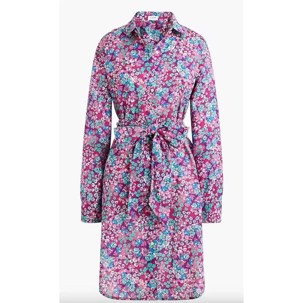 J.Crew Beach Shirtdress Floral Cotton Lightweight Long Sleeve Purple XXS NWT